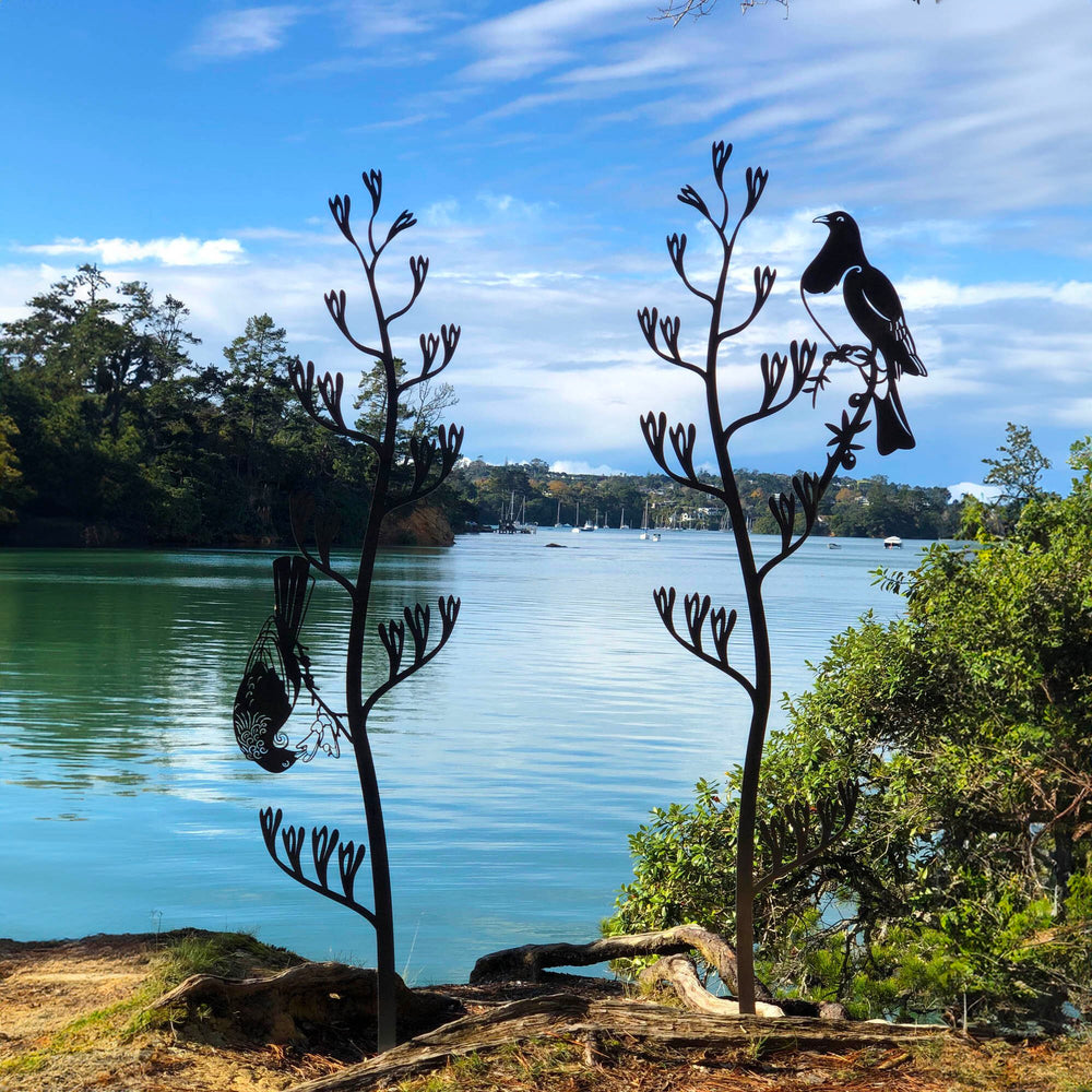 Set of 2 - Flax Pod + Kereru, Fantail or Tui