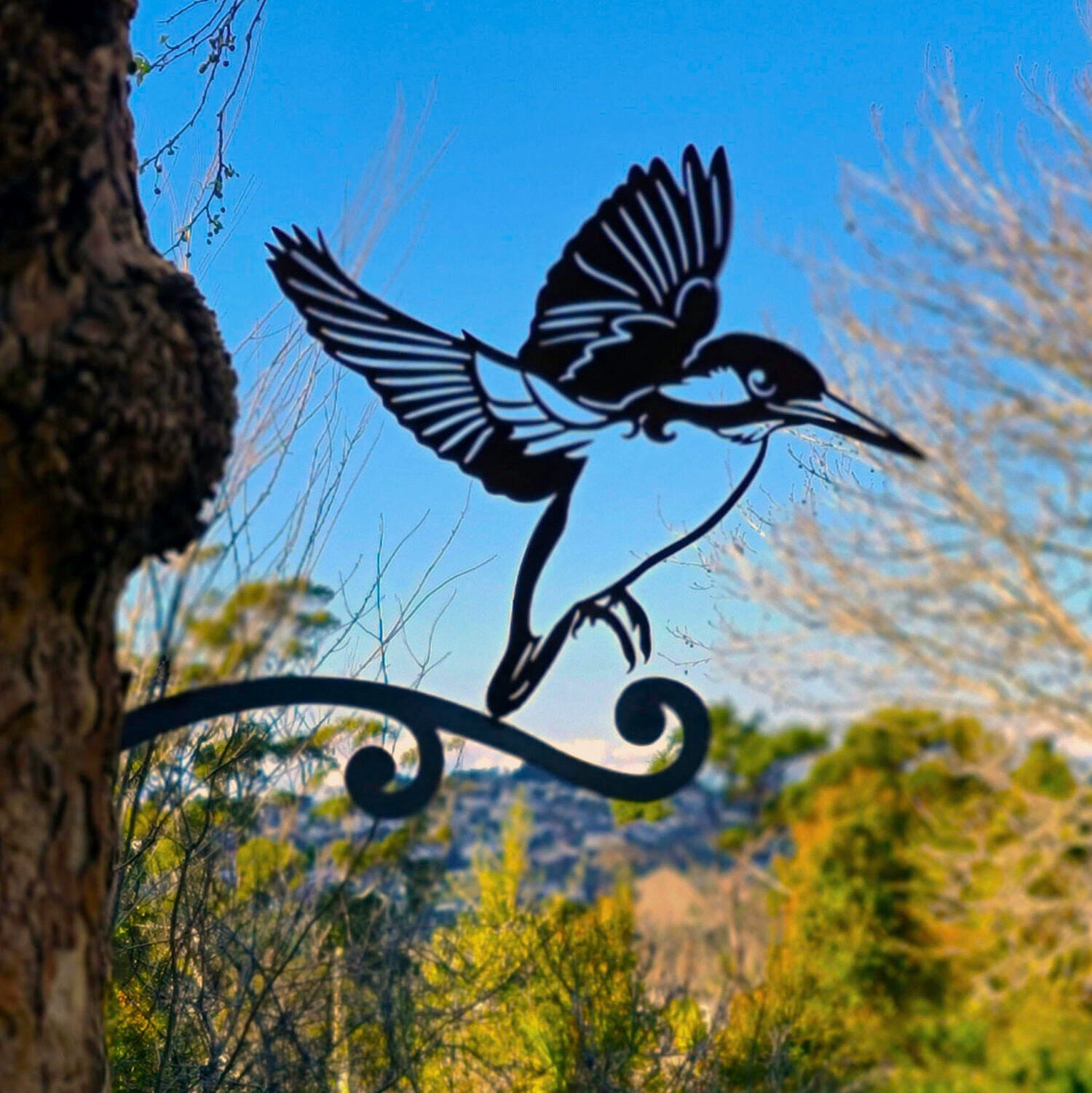 Kingfisher on Fern – Cor-Ten Steel Outdoor Garden Art Sculpture