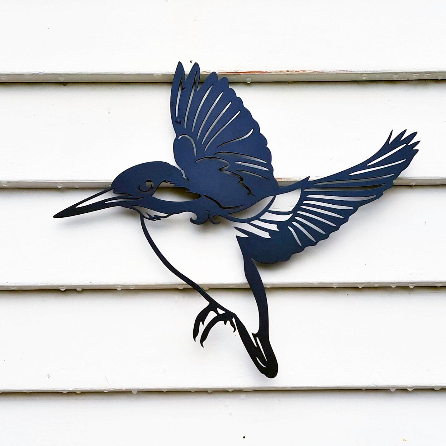 Kingfisher on Fern – Cor-Ten Steel Outdoor Garden Art Sculpture